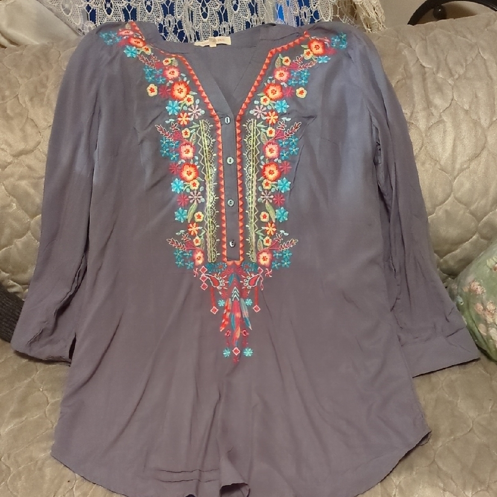 Solitaire Gray Tunic with Colorful Embroidery